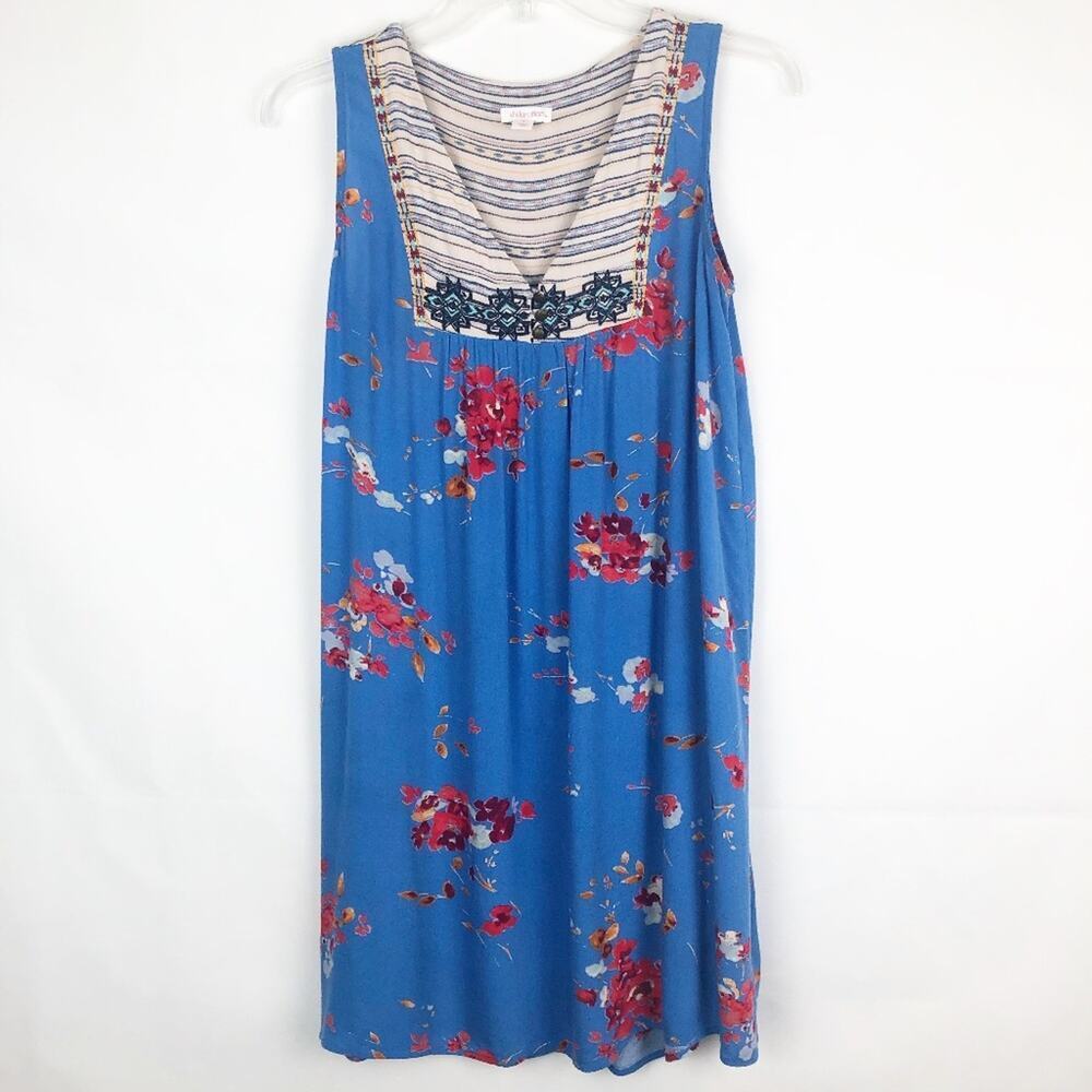 Xhilaration Boho Floral Blue Top Size Small